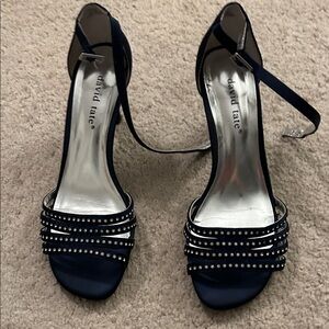 David Tate Elegant Navy Heels with Rhinestone Straps